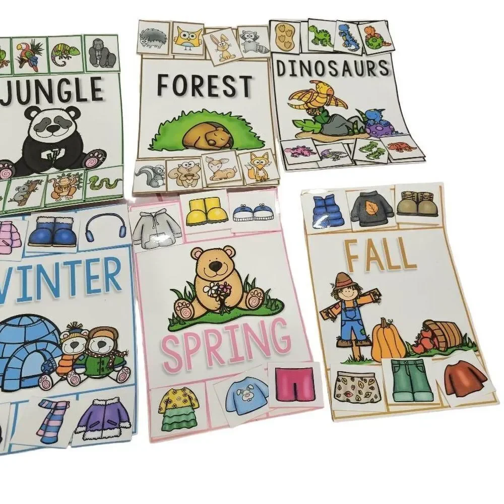 Homemade Matching Velcro cards, special needs teaching, seasons